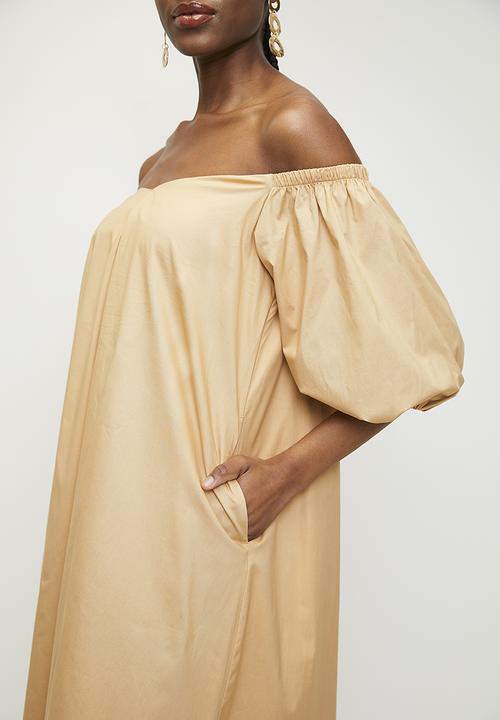 Superbalist - Puff sleeve maxi trapeze dress - candied ginger