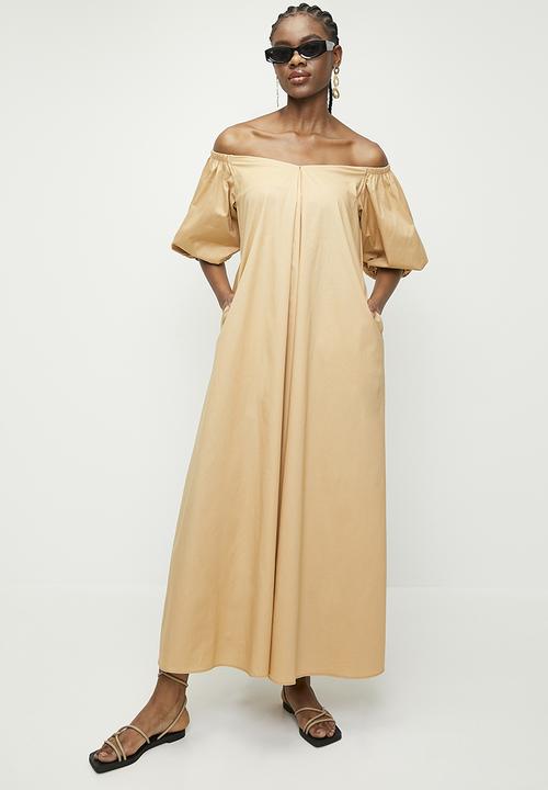 Superbalist - Puff sleeve maxi trapeze dress - candied ginger