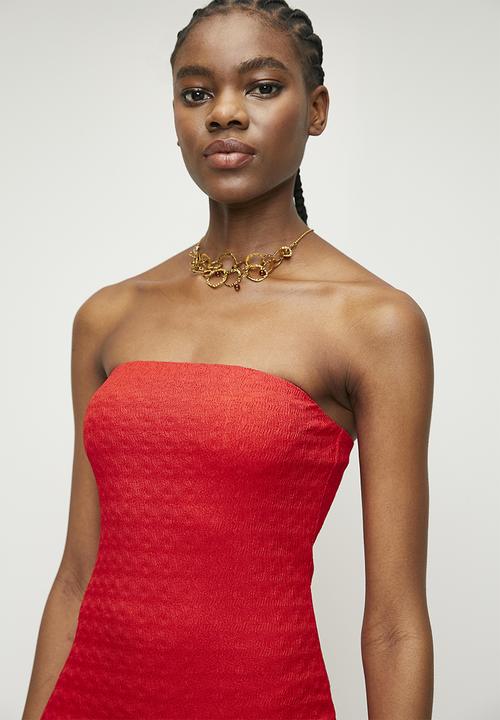 Superbalist - Texture bandeau midi dress - tomato red