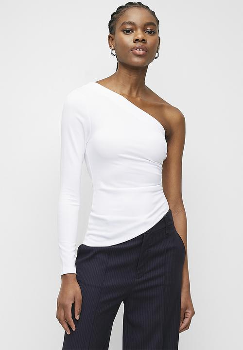 Superbalist - Asymmetrical side ruched top - white