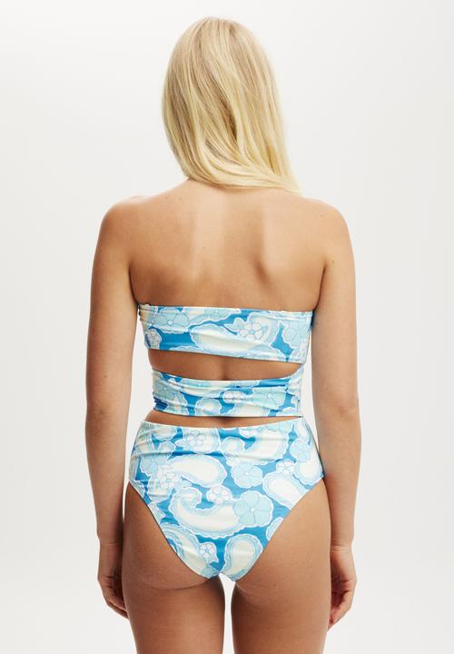 Cotton On - Side Gathered Cut Out One Piece Cheeky - Kendelle Paisley Blue