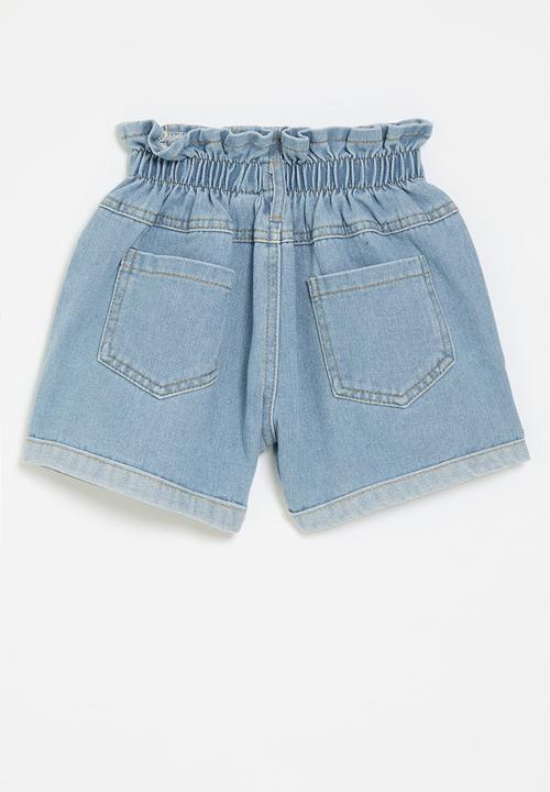 Pop Candy - Paperbag denim shorts - blue