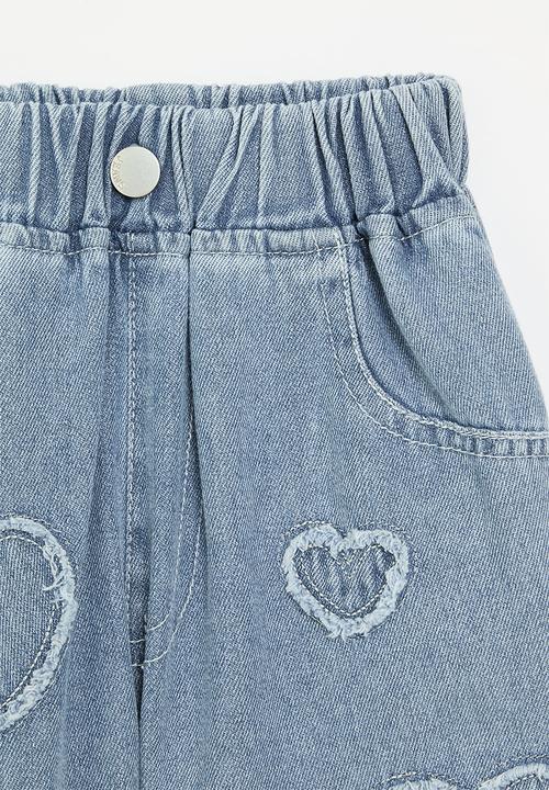 Pop Candy - Heart print denim shorts-blue