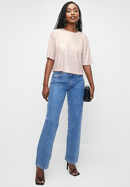 MILLA - Sequin T-shirt top-back bow - pink nude