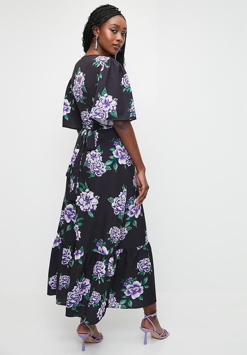 MILLA - Ruffle sleeve wrap midaxi dress - purple roses
