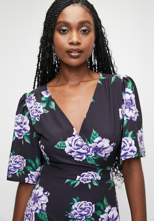 MILLA - Ruffle sleeve wrap midaxi dress - purple roses