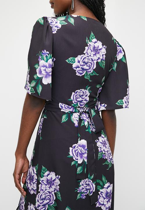 MILLA - Ruffle sleeve wrap midaxi dress - purple roses