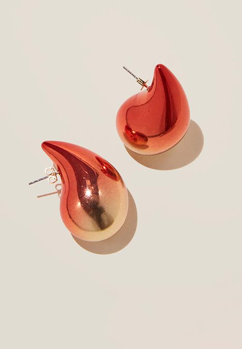 Rubi - Mid Charm Earring - Gold & Red Enamel Tear Drop