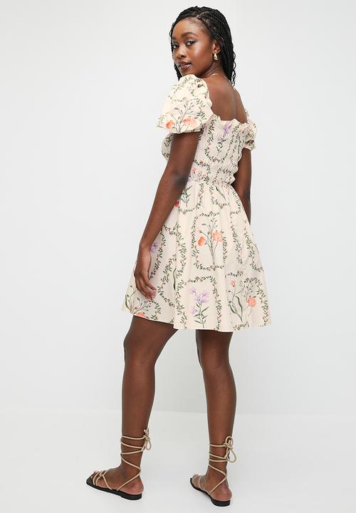 MILLA - Shirred mini fit & flare dress - neutral 