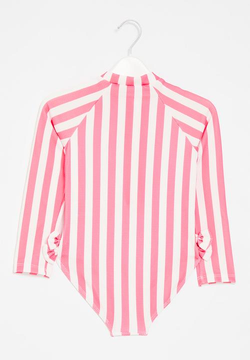 Pop Candy - Striped one piece swimsuit - pink & white