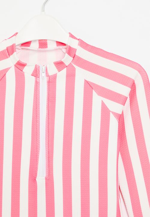 Pop Candy - Striped one piece swimsuit - pink & white