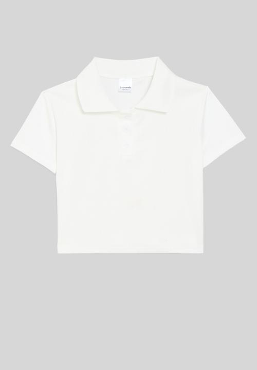 Pop Candy - Rib cropped golf shirt - white