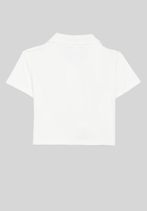 Pop Candy - Rib cropped golf shirt - white