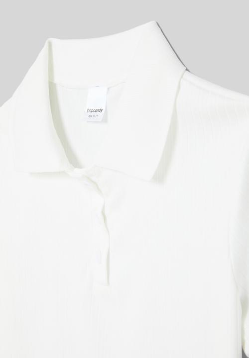 Pop Candy - Rib cropped golf shirt - white