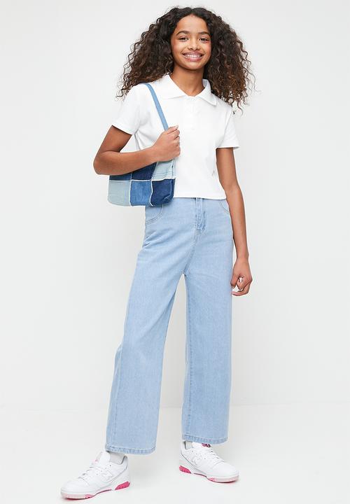 Pop Candy - Rib cropped golf shirt - white
