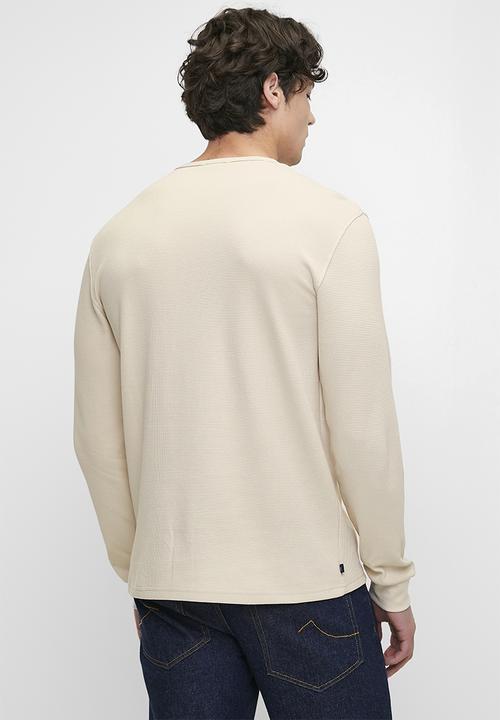 POLO - Mens long sleeve waffle tee - off white