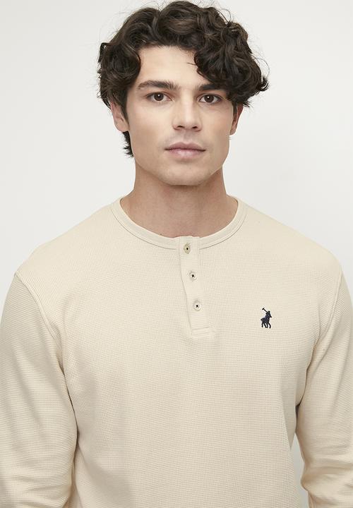 POLO - Mens long sleeve waffle tee - off white
