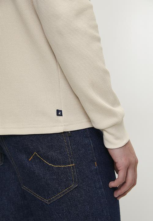 POLO - Mens long sleeve waffle tee - off white