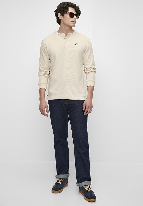 POLO - Mens long sleeve waffle tee - off white