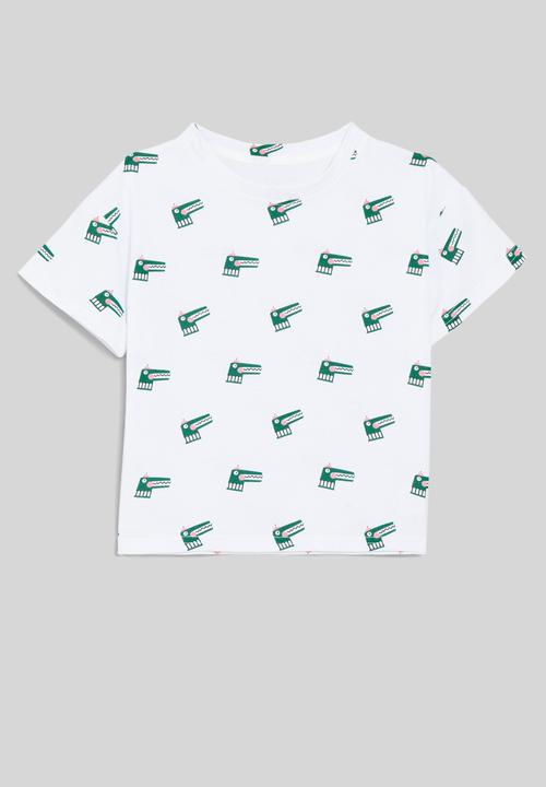 Pop Candy - Printed dino tee - green & white