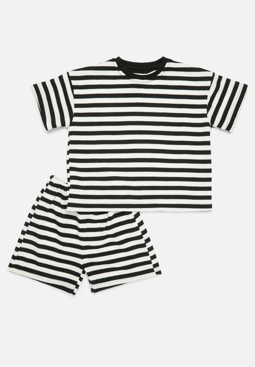 Pop Candy - Striped tee and short set - black & white