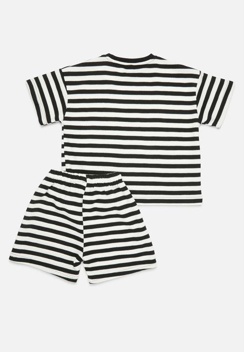 Pop Candy - Striped tee and short set - black & white
