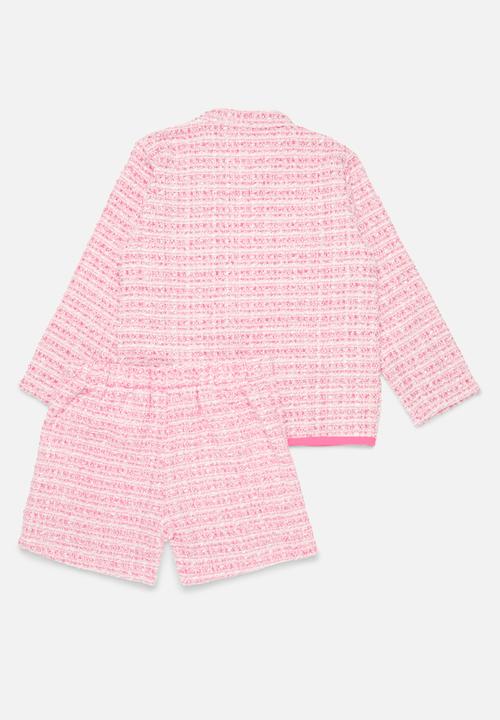 Pop Candy - Faux tweed jacket and short set-pink