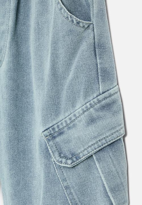 Pop Candy - Denim utility shorts-stonewash