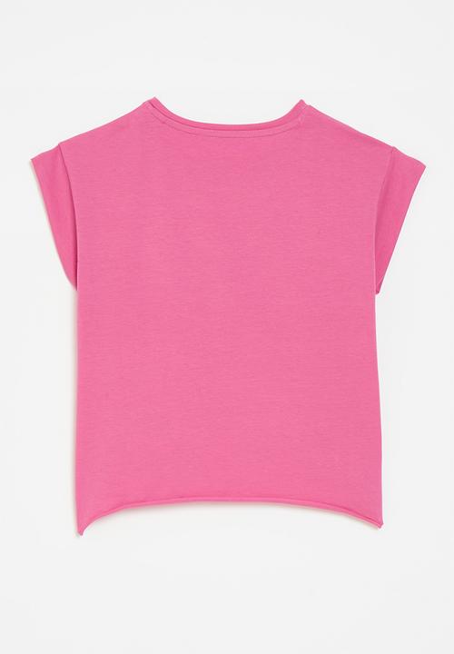 GUESS - Cropped short sleeve T-shirt core - scared pink