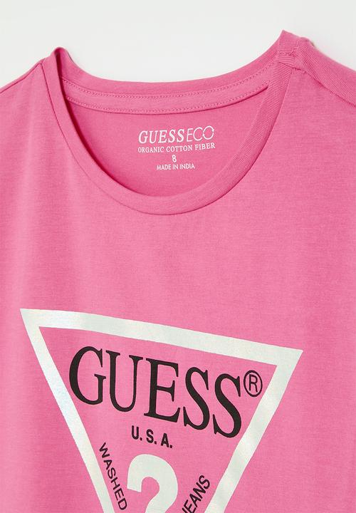 GUESS - Cropped short sleeve T-shirt core - scared pink