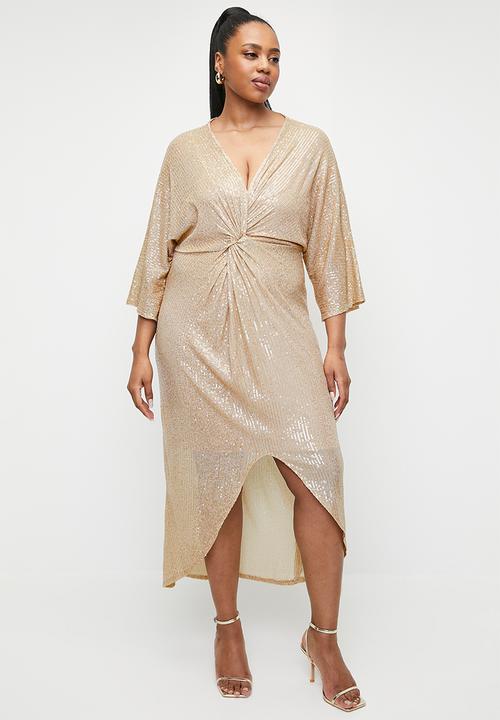 Knot detail sequin midi dress - clear champagne.