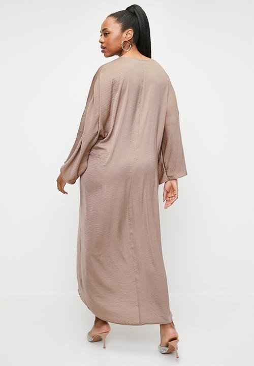 VELVET - Plus satin knot front midi dress - taupe
