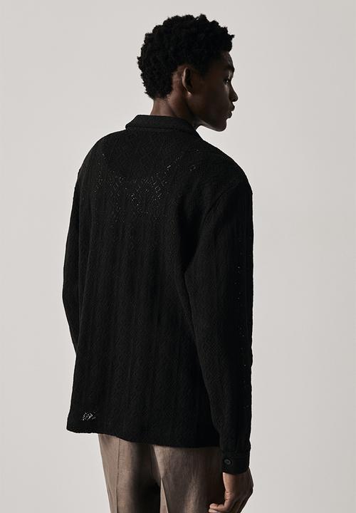 H&M - Regular fit hole-patterned jersey shirt - black