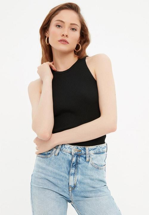 Trendyol - Ribbed knitwear blouse - black