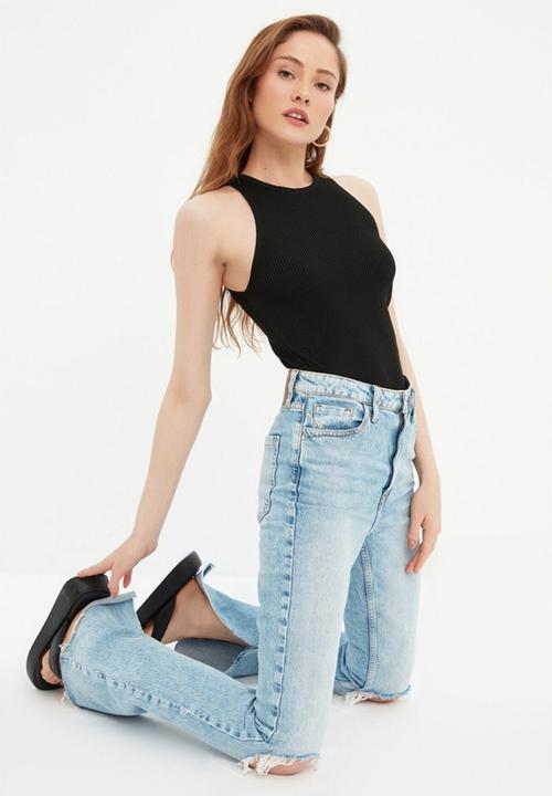 Trendyol - Ribbed knitwear blouse - black