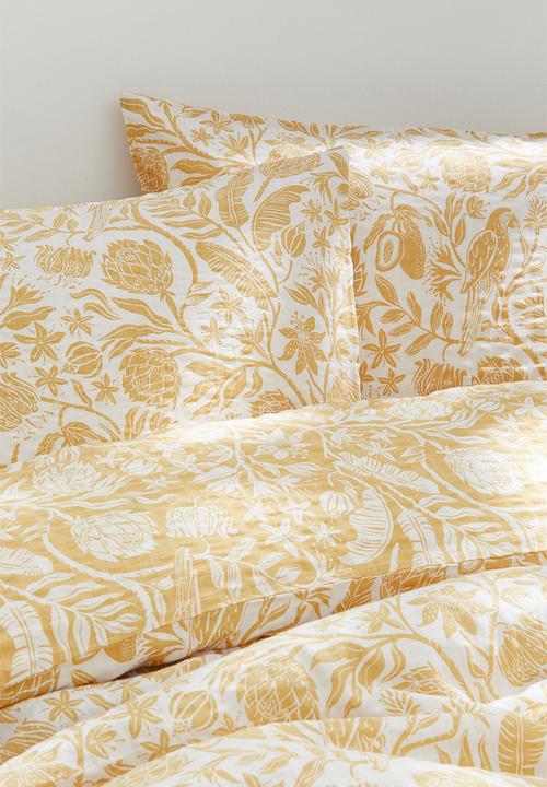 H&M - Patterned double/king size duvet cover set - Light yellow Floral