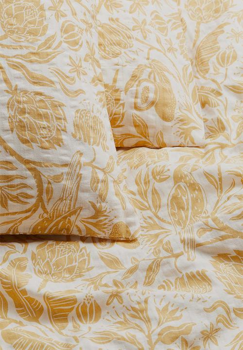 H&M - Patterned double/king size duvet cover set - Light yellow Floral