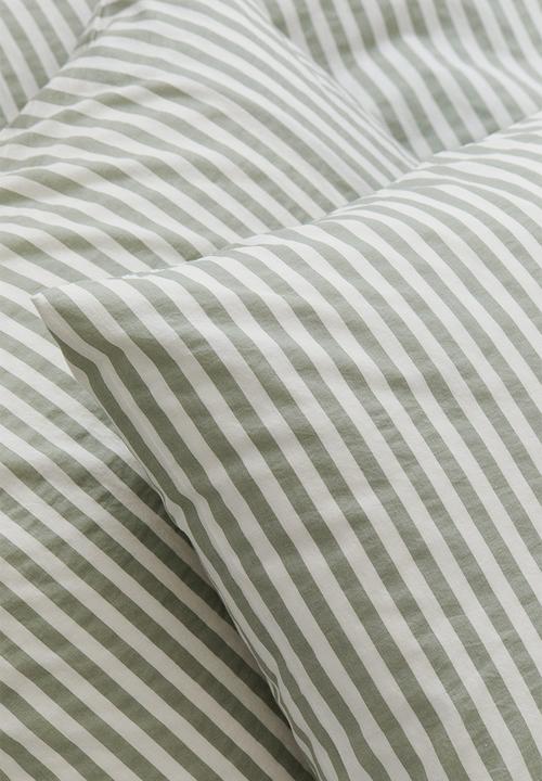 H&M - Cotton double/king duvet cover set - Light khaki green White