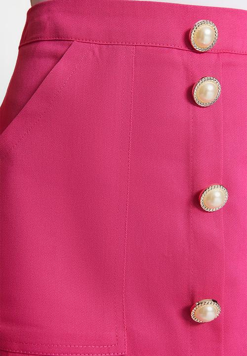 Trendyol - Front Button Detailed Mini Length Woven Skirt - Fuchsia