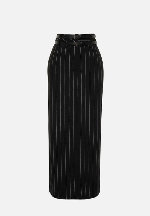Trendyol - Limited Edition Black Striped Long Belt Skirt - Black