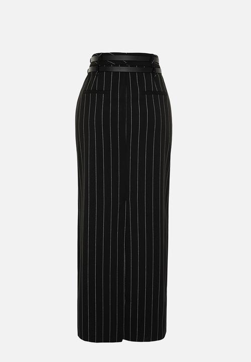 Trendyol - Limited Edition Black Striped Long Belt Skirt - Black