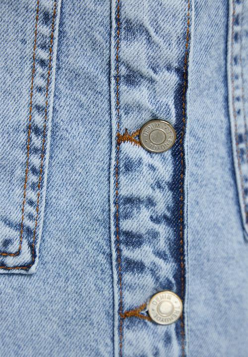 Trendyol - Double Pocket High Waist Denim Jeans Skirt - Light Blue