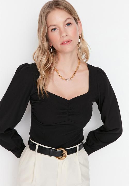 Trendyol - Gathered Detailed Woven Blouse - Black