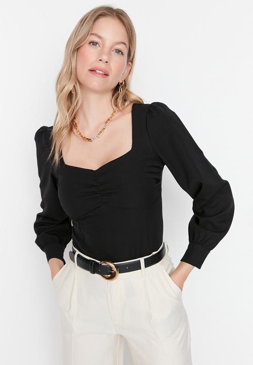 Trendyol - Gathered Detailed Woven Blouse - Black