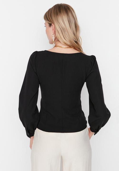 Trendyol - Gathered Detailed Woven Blouse - Black