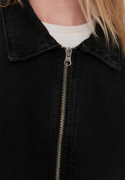 Trendyol - Zippered Oversized Bomber Denim Jacket - Black
