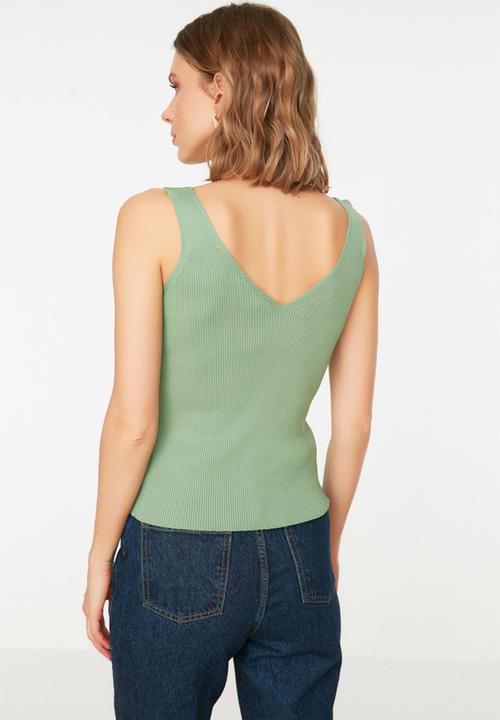 Trendyol - Strap v-neck knitwear blouse - mint