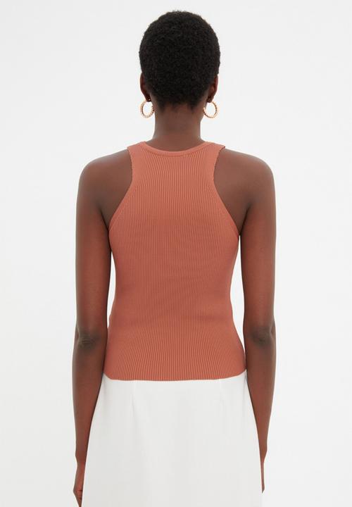 Trendyol - Rib Knitwear Blouse - Brown