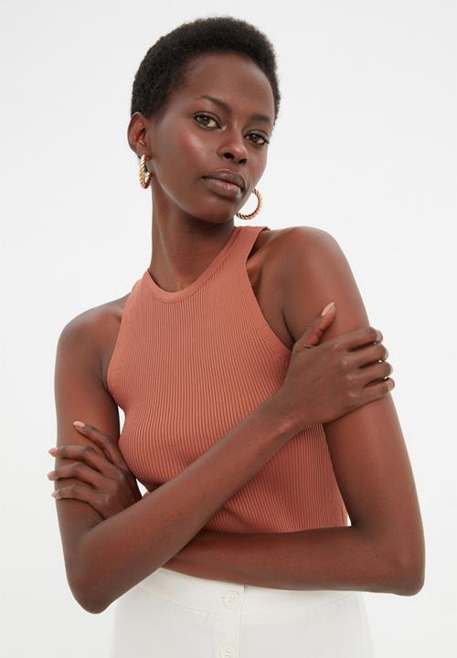 Trendyol - Rib Knitwear Blouse - Brown