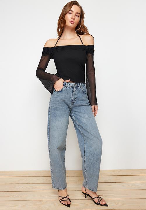 Trendyol - Flare Sleeve Tie Detailed Knitted Blouse - Black